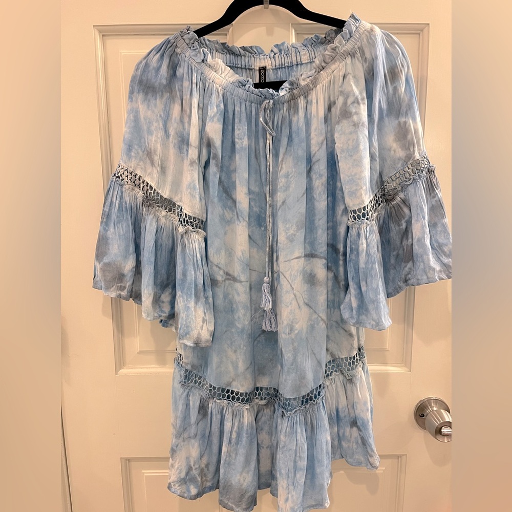 NWT BOHO ME scoop neck off shoulder tie dye tunic